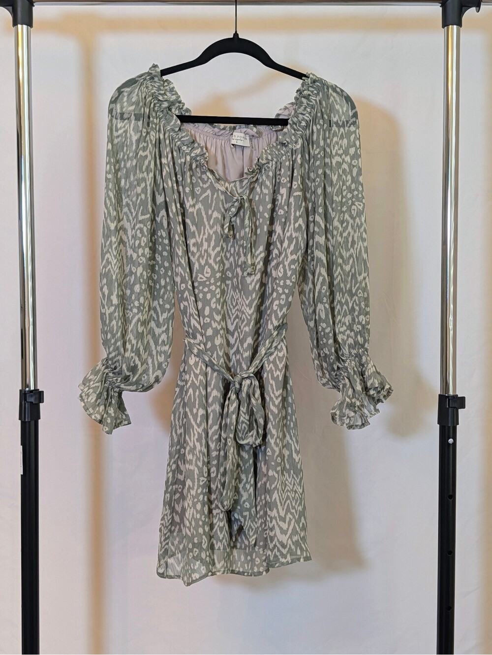 Dress Forum Los Angeles Sage Green Long Sleeve Boho Mini Dress Size Small